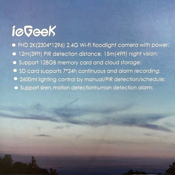 Iegeek Wifi Floodlight Security Camera 2K Motion Sensor Night Vision BOX BEAT UP - Picture 2 of 7